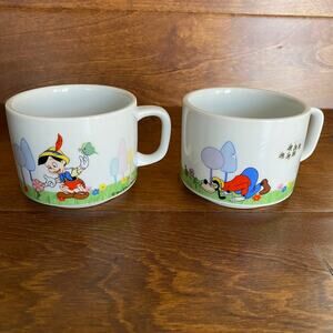 Vintage Disney Stacking Mugs Set Pinocchio and Goofy DD Japan